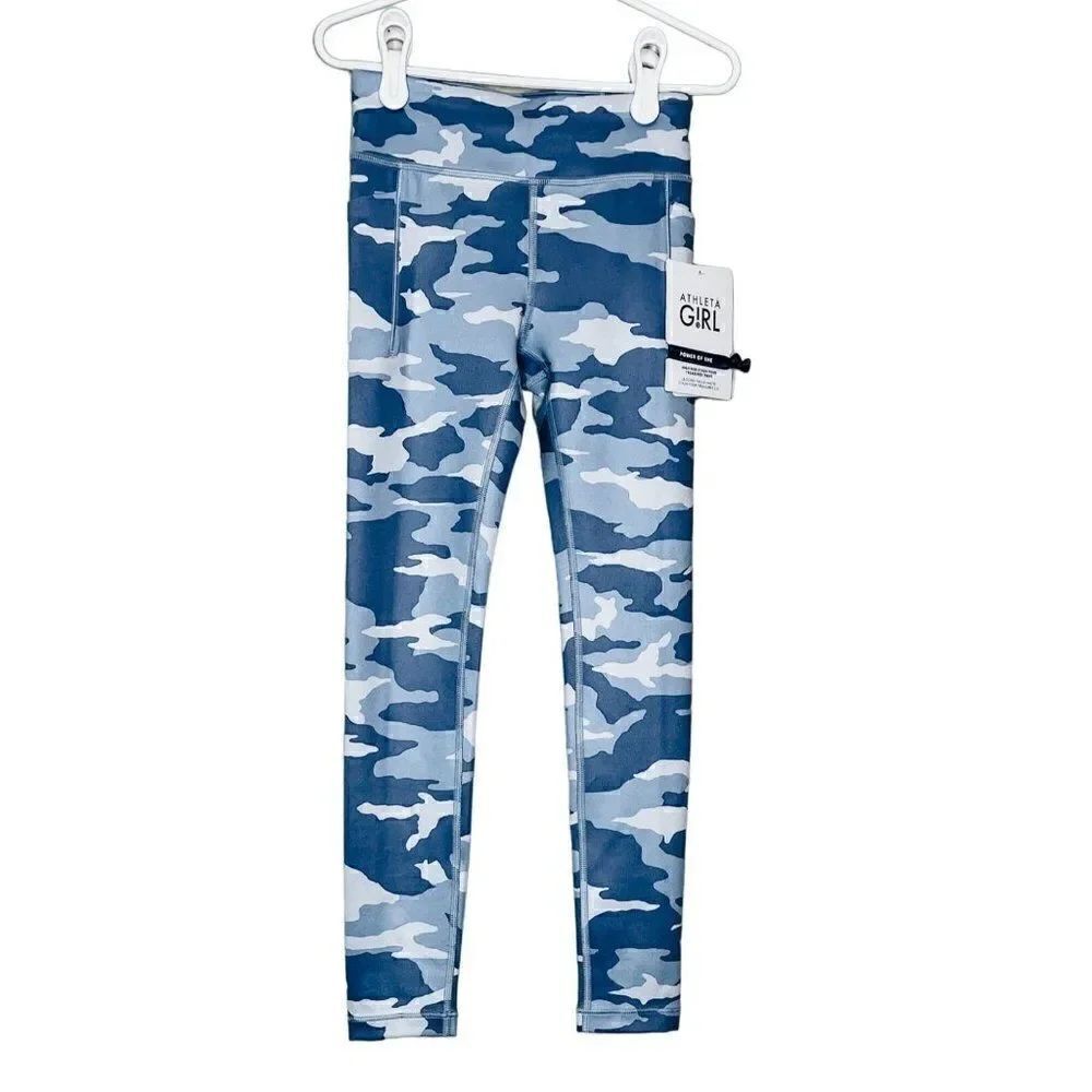 NWT! Athleta Girl High Rise Stash Your Treasures Tight in Camo Blue, Size 6 XS